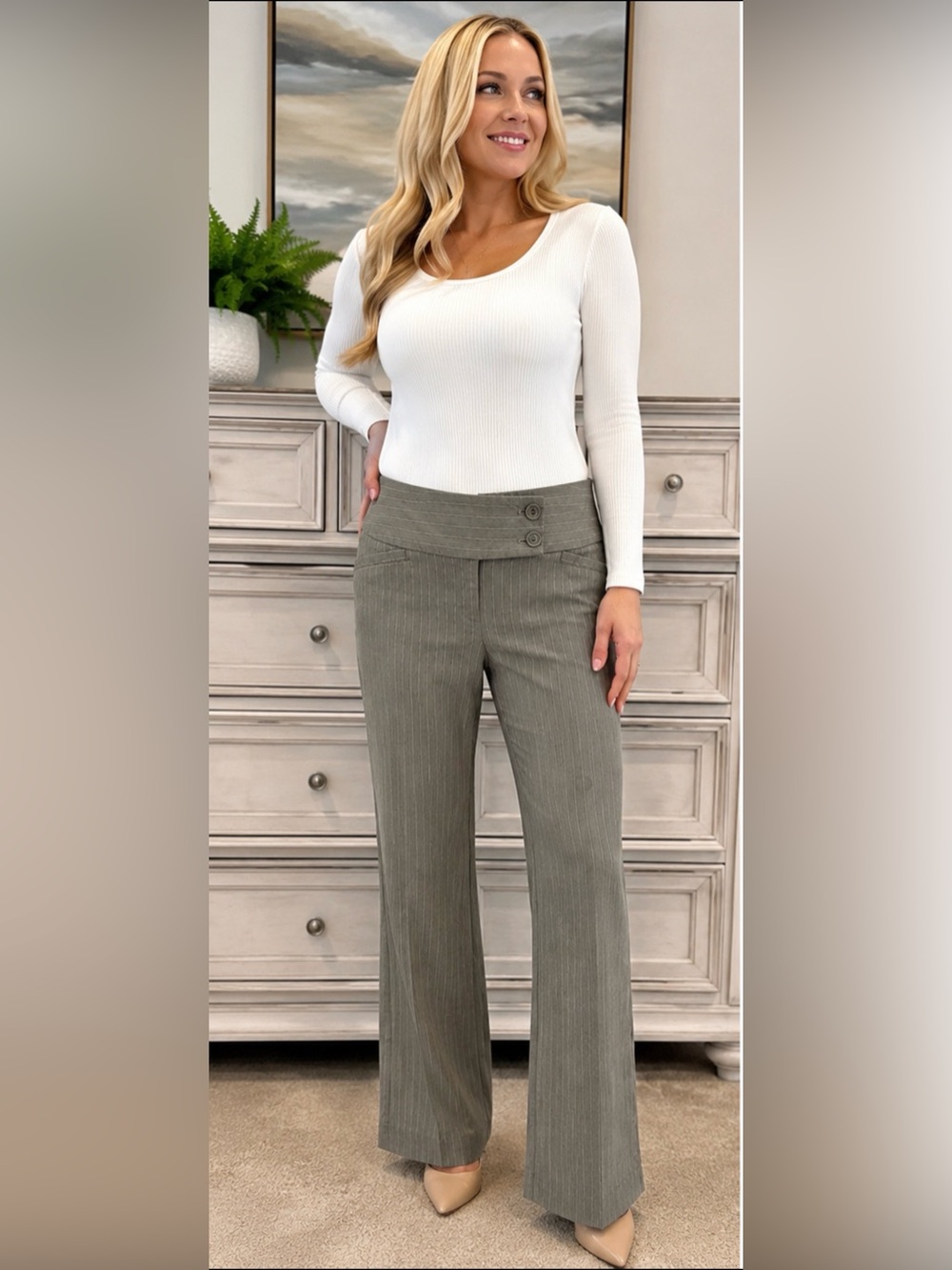 The Limited Drew Fit Gray Pinstripe Career Dress Pants Size 8 Bootcut Stretch